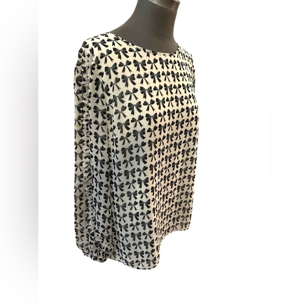 Talbots Bow Patterned Blouse White Black Long Sle… - image 2